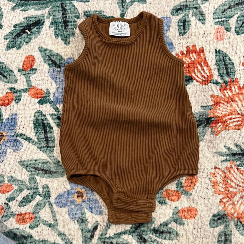 Chocolate Brown Ribbed Bodysuit with Snap Closures